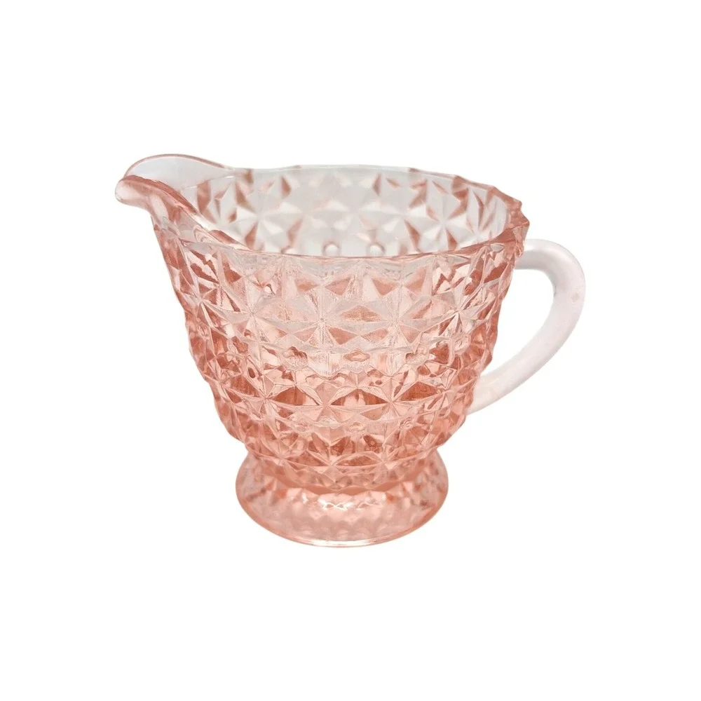 Vintage Jeannette Glass Pink Depression Glass Buttons & Bows Creamer Pitcher